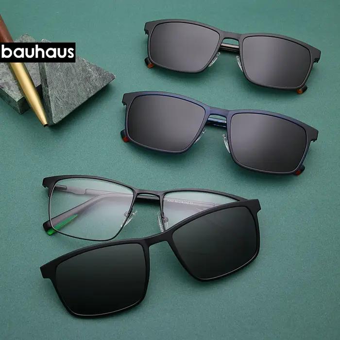Lunettes à clip magnétique polarisées pour hommes, lunettes carrées rétro, cadre optique pour contre