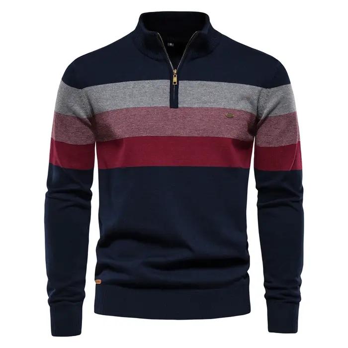 AIOPESON hommes Patchwork pull pull coton décontracté fermeture éclair col montant pull pour hommes