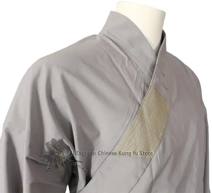 Robe de moine Shaolin en coton gris, uniforme de Kung Fu, Wing Chun, arts martiaux, Tai Chi, ensembl