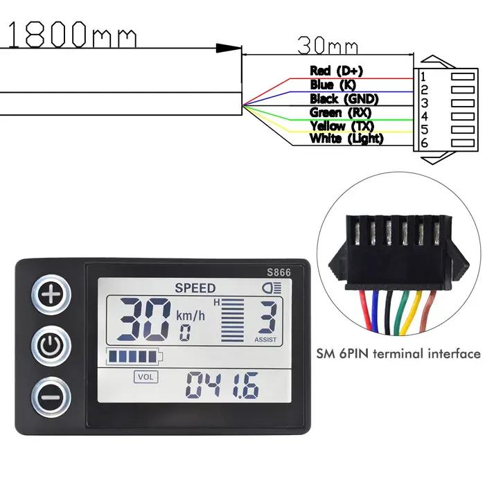 24V 36V 48V S866 vélo électrique LCD affichage compteur E Scooter panneau LCD avec USB UART pour pièces