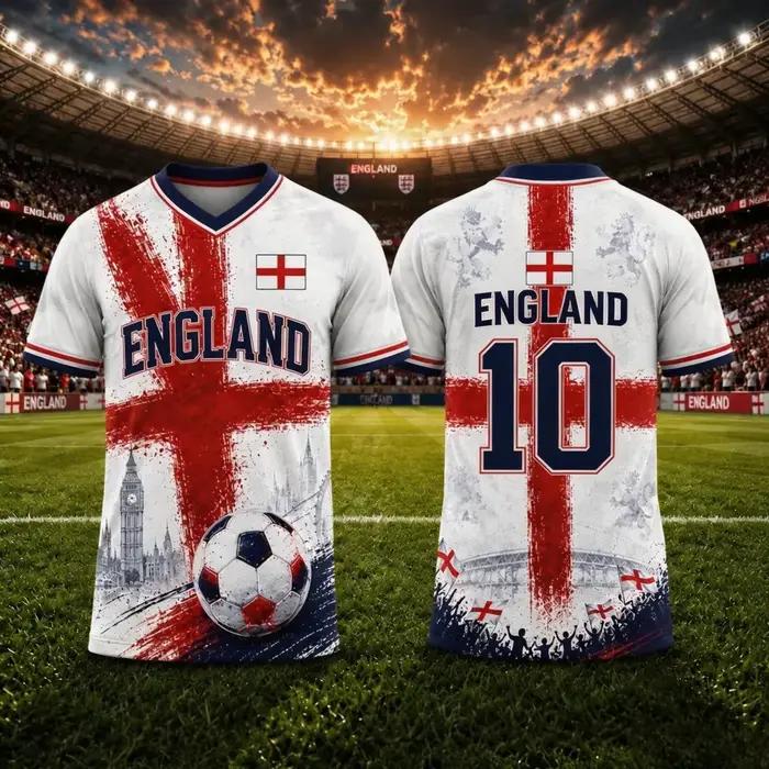 Maillot de football Angleterre 2026 – Tenue de supporter de l'équipe nationale – Cadeaux – T-shirt sportif d'été pour homme – Vêtements pour enfant – Tee-shirt Y2K pour femme