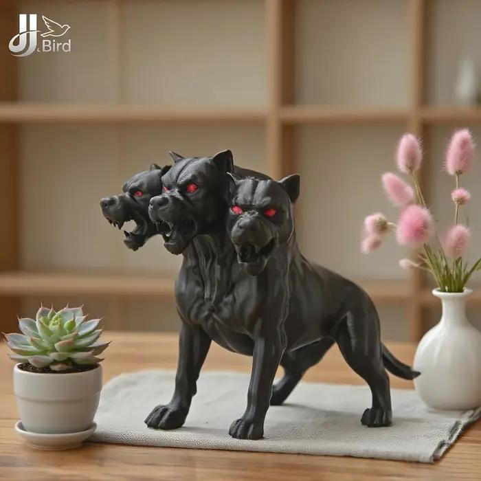 1 pièces ornements de statue de chien gothique à trois têtes, design noir effrayant, décorations de