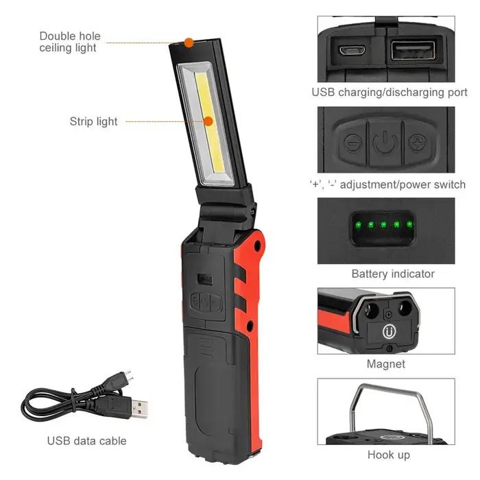 Lampe de travail LED COB à intensité variable, lampe de poche Rechargeable par USB, lampe d'inspecti