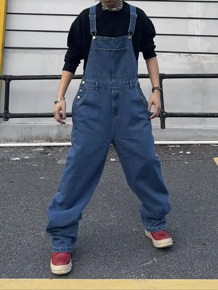Salopette en denim punk ample et décontractée pour hommes avec poches pour style punk et occasions quotidiennes