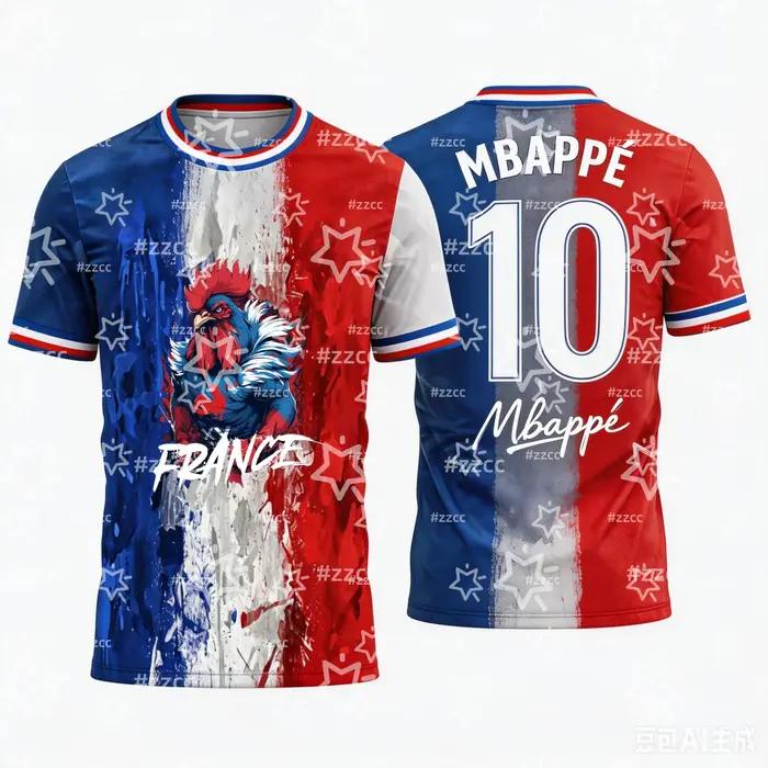 Maillot de football de l'équipe de France Mbappé 2026 haut sportif pour homme et femme, t-shirt d'entraînement pour enfants, vêtement polyester pour supporter l'équipe