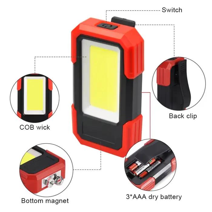 Lampe torche LED COB 600LM pour camping et urgence, lampe de travail 3 piles AAA, lampe d'inspection