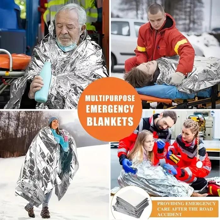 Couverture de survie d'urgence verte robuste pour camping randonnée et survie en général avec signalisation réfléchissante