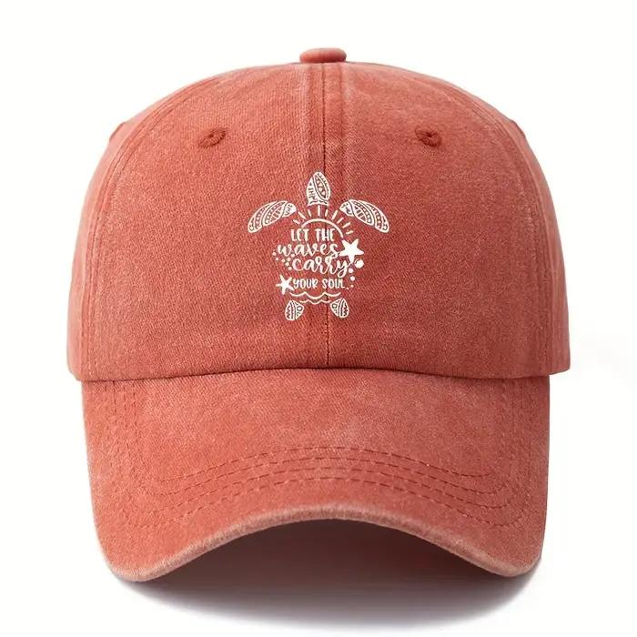Casquette de baseball unisexe à imprimé tortue de mer, tendance et polyvalente, avec une visière incurvée légère et un effet vintage classique.