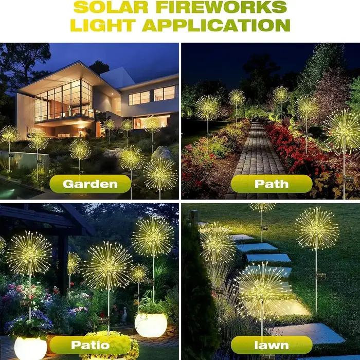 Feu d'artifice solaire LED d'extérieur, décoration de jardin, lumières féeriques, étanche, pissenlit