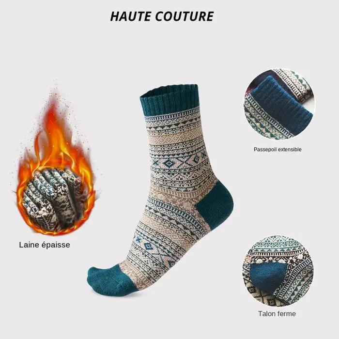 Chaussettes chasse hiver HSS 5 paires laine mouton épaisse homme rétro colorée pour bottes neige