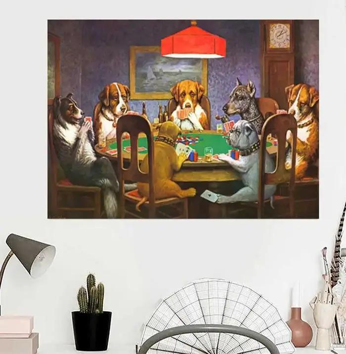 Chiens jouant au Poker drôle Art affiche et impressions mur Art photo Cool chien de compagnie carlin en Casino toile peinture animalerie décor