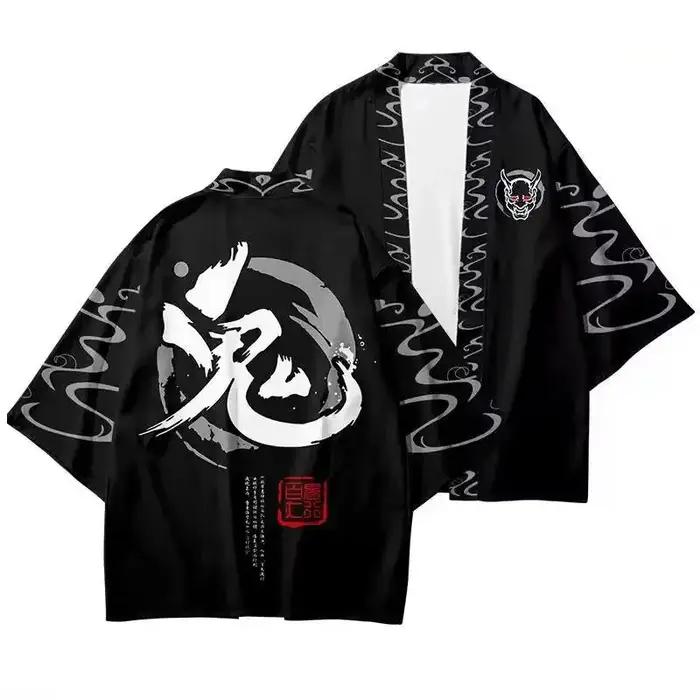 Chemise homme kimono traditionnel japonais imprimé dragon à l'encre coupe ample et confortable été décontracté