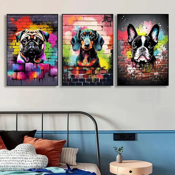 Affiches sur toile de graffitis de chiens Pug Teckel Maltese pour décoration classique et personnelle à offrir pour la maison occasions spéciales