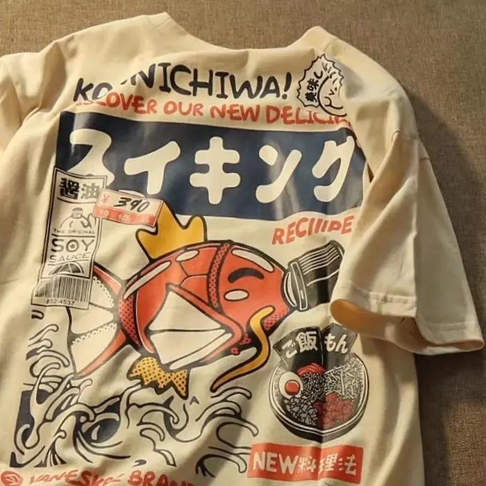 T-shirt d'été pour hommes, vêtements Parent-enfant, Ins Harajuku, carpe japonaise, marque Tide Street, ample, pour Couple, nouvelle collection 2026