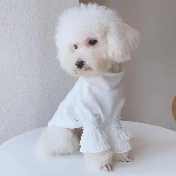 Chien pur blanc chemise à bascule vêtements pour animaux de compagnie blanc chiot chat Teddy printemps automne nouvelle chemise à bascule fille chien chemises chien tissus