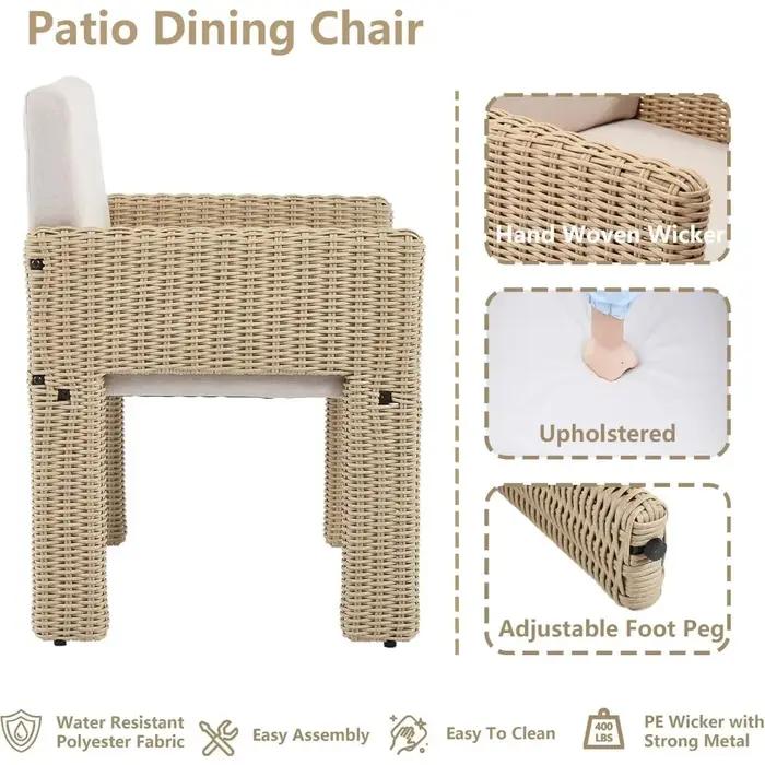 Ensemble de salle à manger d'extérieur en osier pour 4, ensemble de salle à manger de patio rembourr