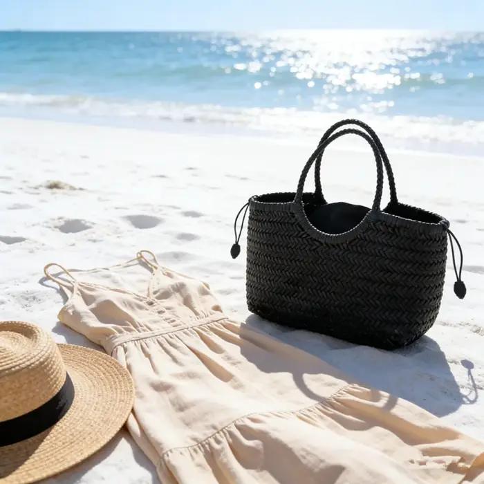Sacs à main en cuir véritable pour femmes, sac à provisions décontracté tissé de luxe, panier vintag