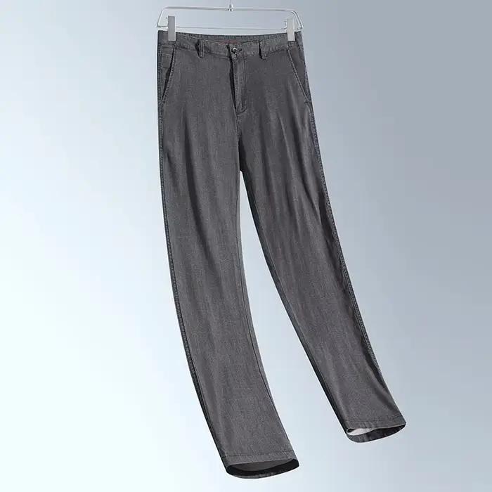 Jean droit noir fin en tissu Lyocell pour homme