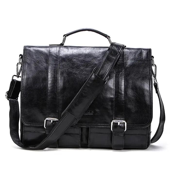 Sac à main d'affaires en cuir de vache véritable pour hommes, sac de messager avec compartiments pour ordinateur portable et documents, idéal pour les voyages d'affaires et les réunions importantes