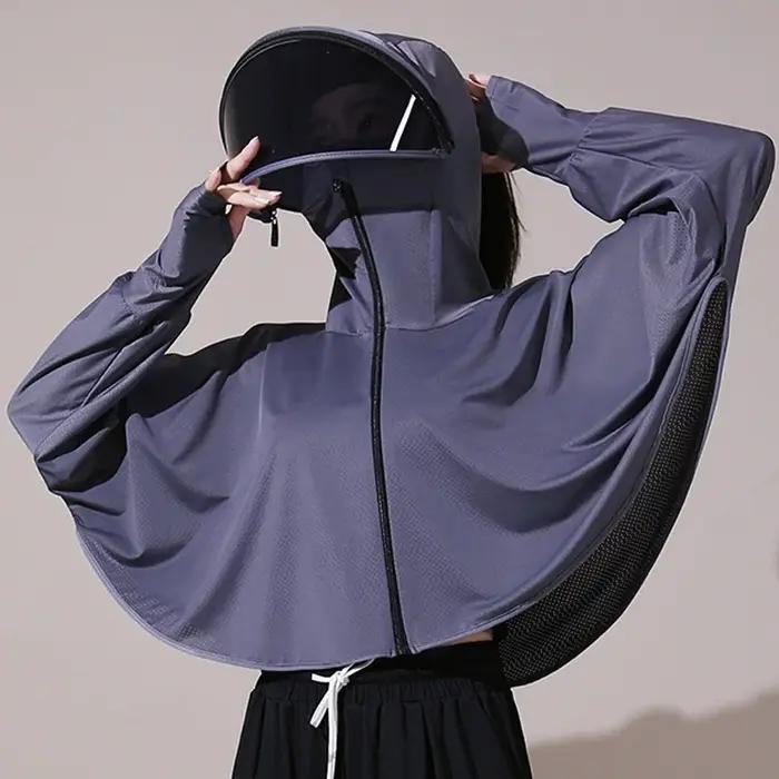 Cape de protection solaire en soie glacée pour femmes, style décontracté, six couleurs, protection UV supérieure, manches chauve-souris, fermeture éclair totale, confort maximal pour les journées chaudes