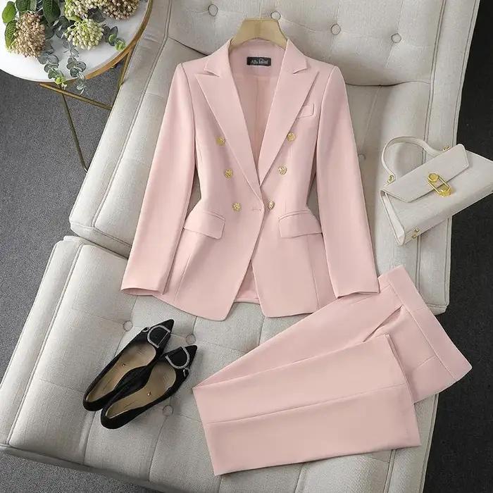Ensemble deux pièces pour femmes blazer à manches longues et pantalon large mode coréenne bureau décontracté printemps automne