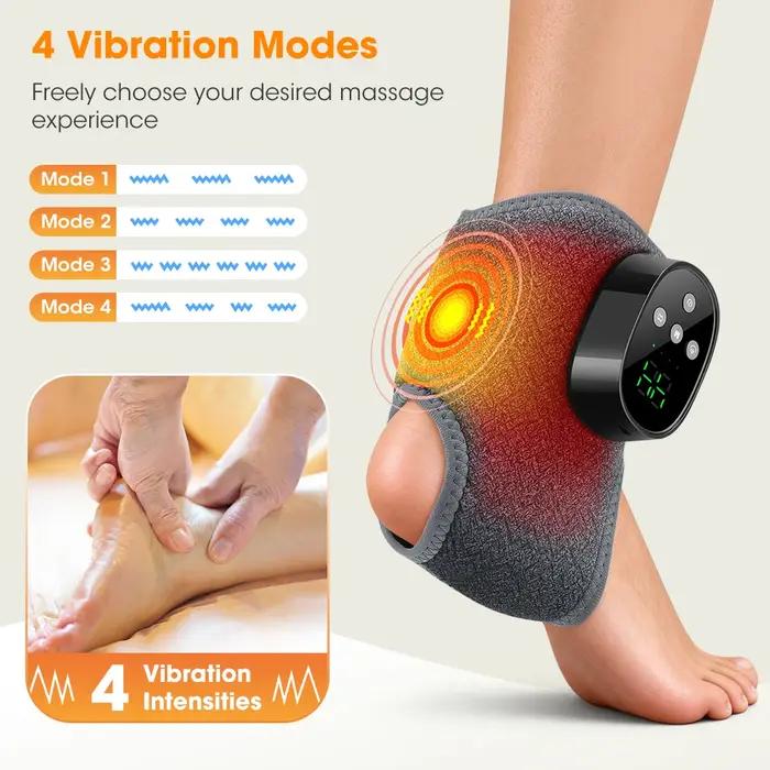 Attelle de cheville électrique, masseur vibrant chauffant sans fil à 4 niveaux pour pied gauche et droit, bracelet de massage, attelle de cheville et de poignet à compresse chaude