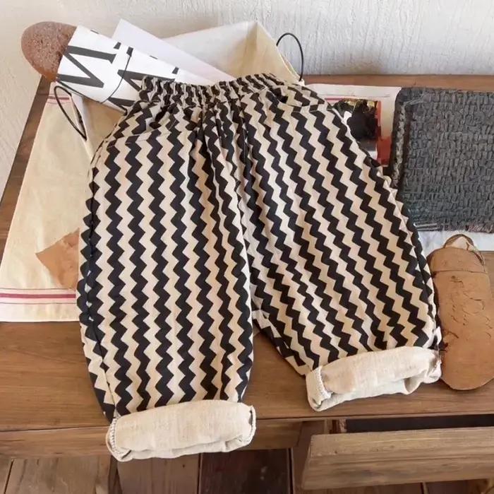 Nouveau pantalon large à rayures zigzag pour enfants, taille élastique, avec poches, pour garçons et