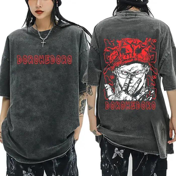 Anime japonais Dorohedoro Kaiman Vintage lavé T-shirt hommes femmes Cool Manga graphique T-shirts gothique horreur T-shi