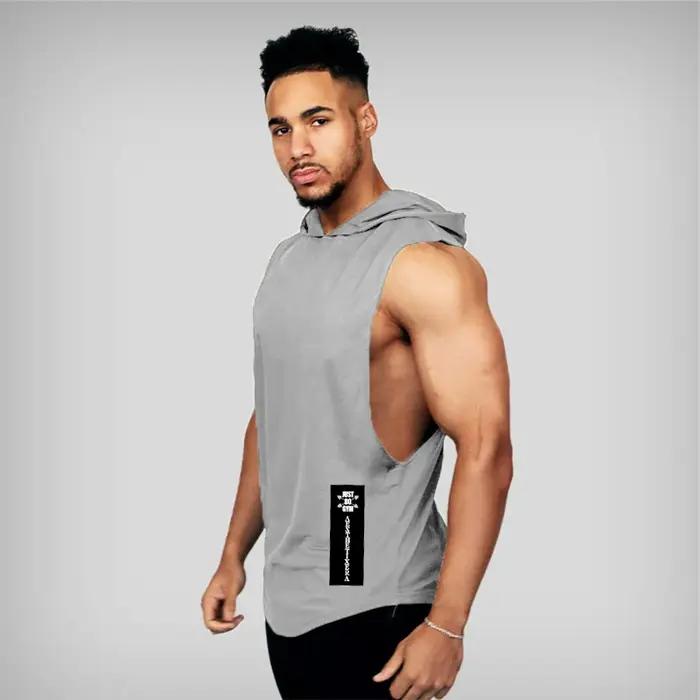 Vêtements de gymnastique à capuche été coton Fitness débardeurs côté ouvert hommes entraînement Muscles gilets