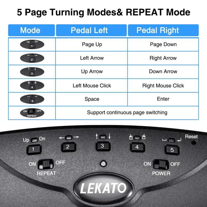 Pédale de Retournement de Page Bluetooth LEKATO pour Musiciens Professionnels et Amateurs Occasions Spéciales Lecteur de Partitions Gestion de Bibliothèque de Musique