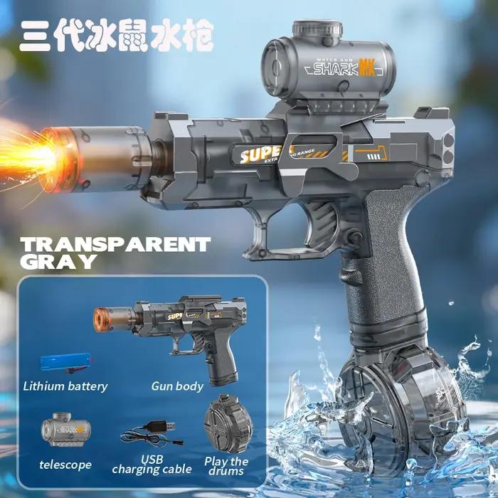 Pistolet à Eau Électrique Tirs Continus Longue Portée avec Lumières Jouet Extérieur Durables et Robustes pour Parties d'Été et Cadeaux Adolescents