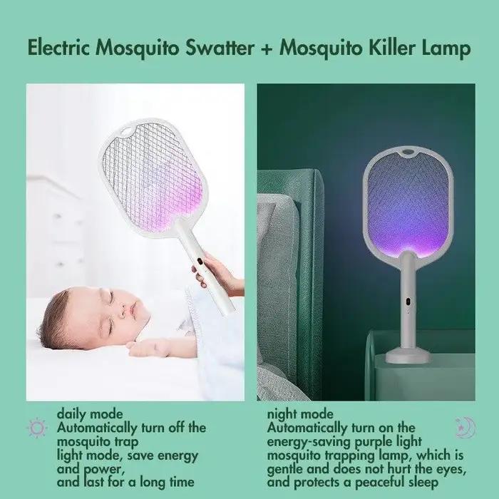 Raquette anti-moustiques électrique 3 en 1 rechargeable USB-C - Lampe UV 3000V tueuse insectes mouches