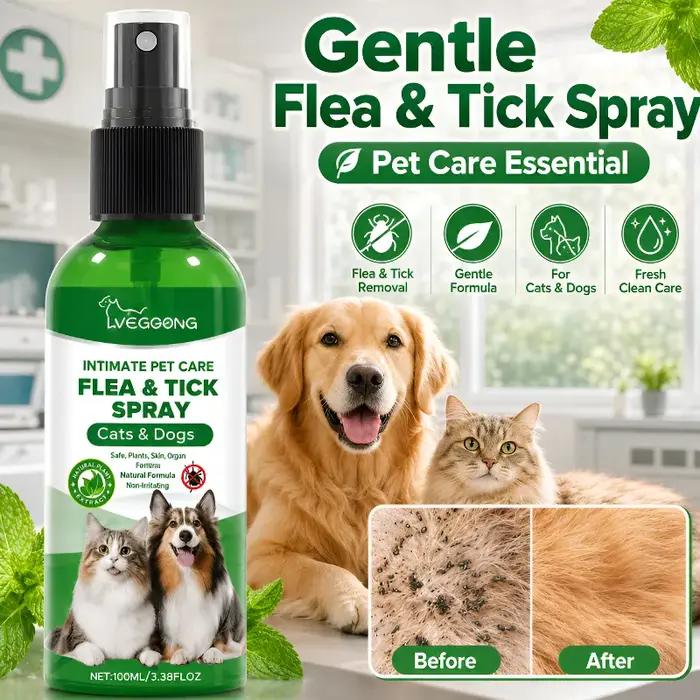 Spray anti-puces doux pour animaux de compagnie, répulsif naturel à base de plantes contre les tique