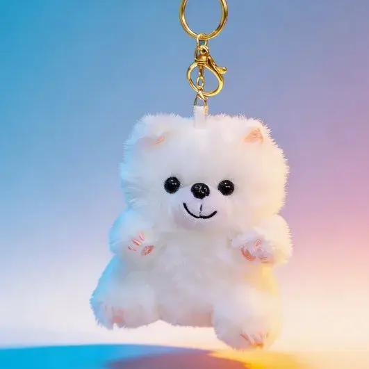 Porte-clés pendentif chien Samoyed en peluche super doux