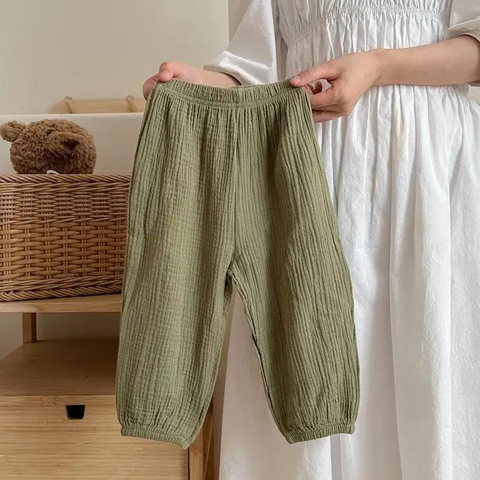Pantalons simples pour enfants, couleur unie, vêtements d'été, fins, amples, Anti-moustiques, bouffants pour bébés filles, pantalons décontractés