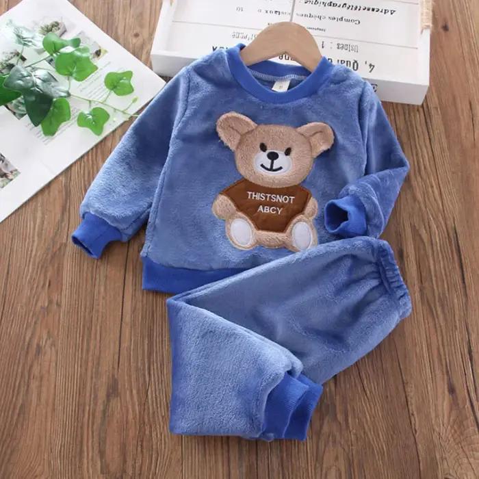 Nouveau hiver bébé filles garçons Homewear ensembles automne mode flanelle polaire vêtements enfants dessin animé ours