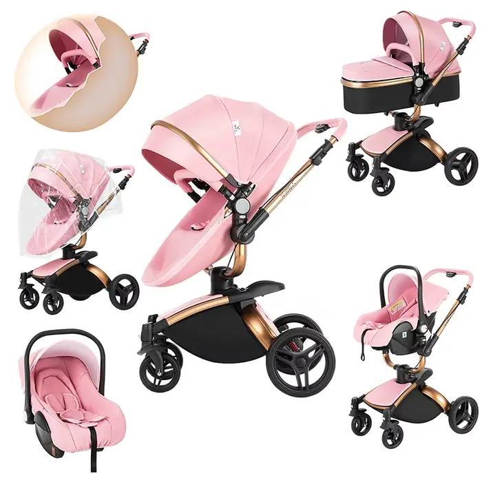 360 ° Poussette bébé 3 en 1 siège auto poussette Combo système de voyage poussettes haute paysage