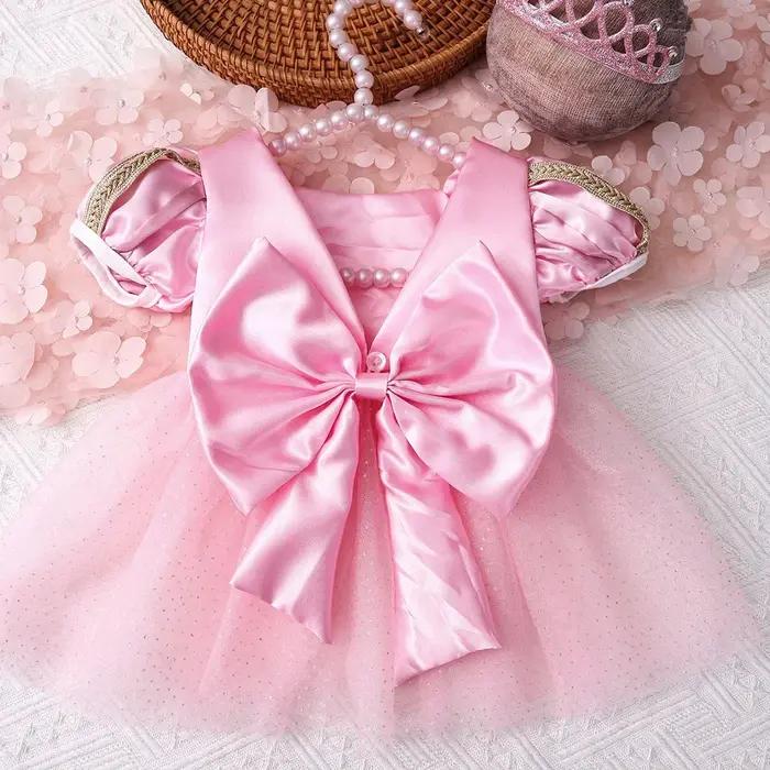 Ysteed nouveau-né nœud en mousseline de soie princesse robe rose bébé fille Photoshoot Costume acces