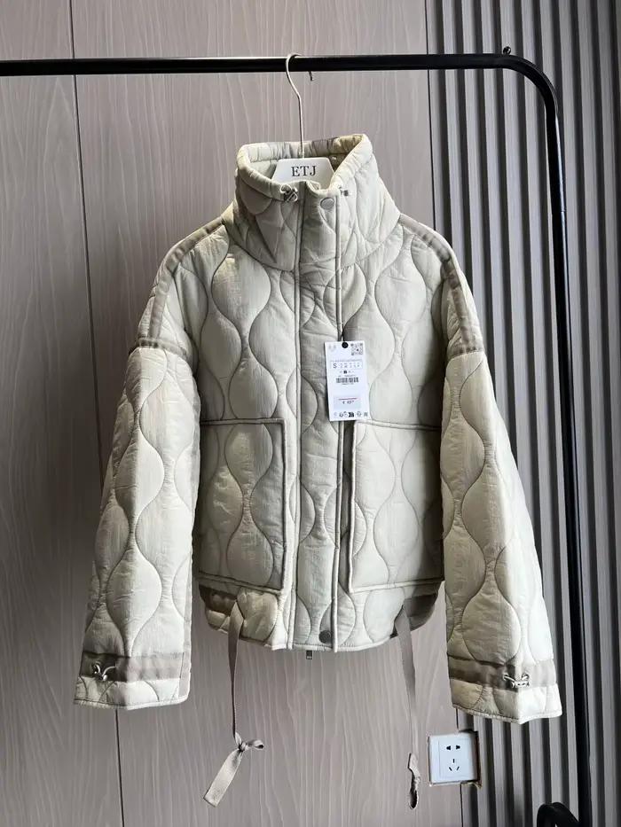 Manteau matelassé pour femmes ETJ 2025 veste QUILTée avec attaches nouvelle veste en coton beige ave