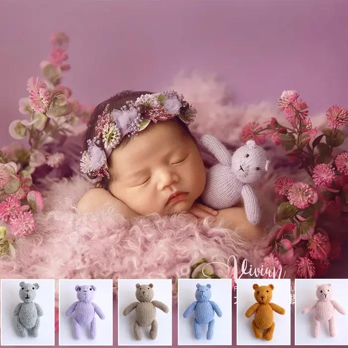 Bonbons ours en peluche tricotés à la main, jouet de photographie Mohair, mignon Crochet, Image anim
