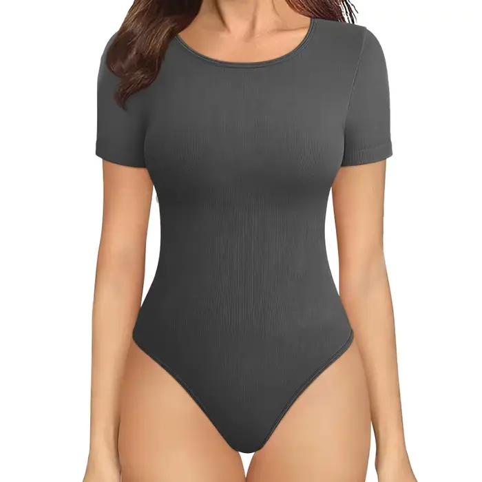 Body de sport pour femmes, combinaison amincissante, col rond, taille serrée, manches courtes, sous-vêtements de contour Sexy, grande taille 1XL-5XL