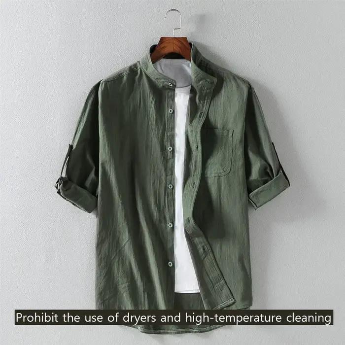 Chemise à manches courtes pour hommes, col montant, cinq points, manches mi-longues, à la mode, manc