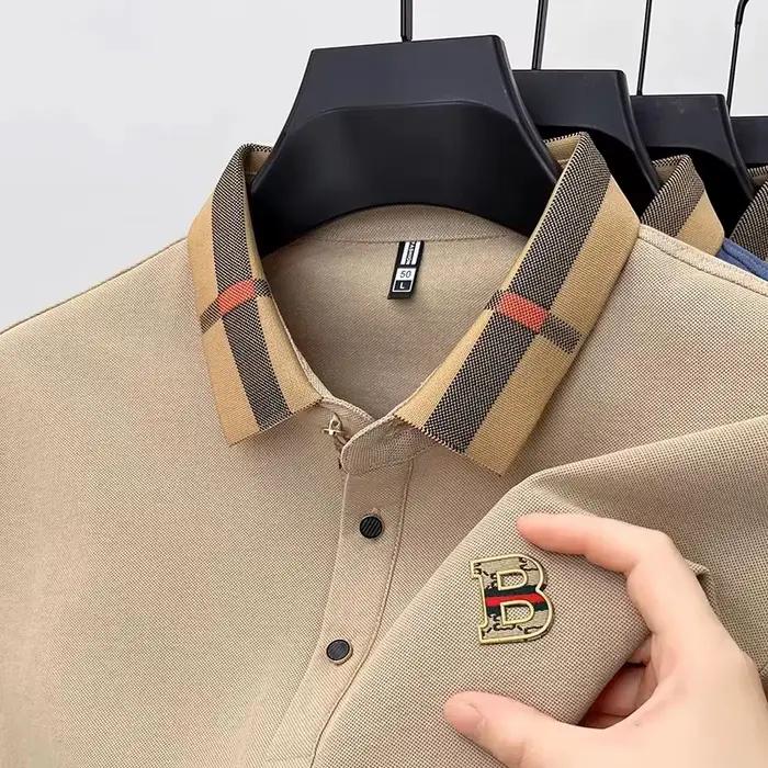 Marque de luxe logo polo à manches courtes hommes été nouveau haut de gamme en soie coton respirant