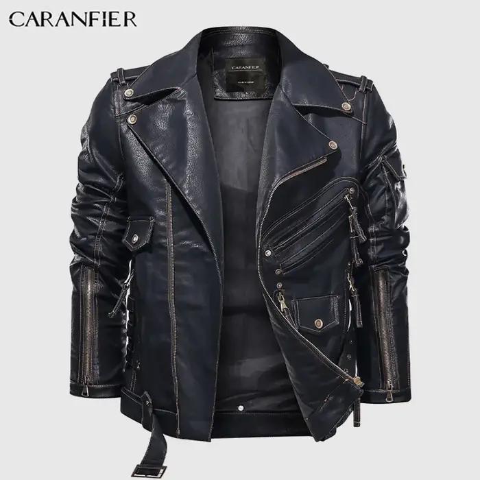 CARANFIER hommes vêtements Vintage homme vestes manteau moto motard Faux cuir veste mâle classique haute qualité vêtements faits à la main
