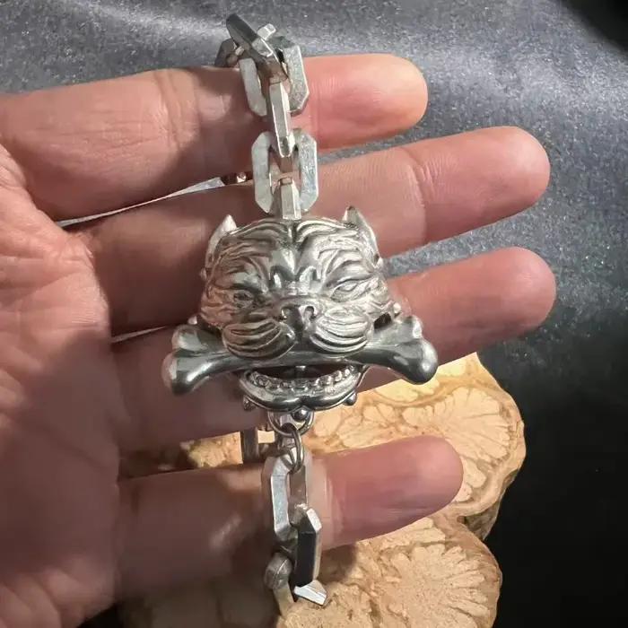 Nouveau Bracelet Tête de Chien en Argent Tibétain S925 2026, Protection Contre le Mal et Porte-Bonheur, Bijou Unisexe Vintage, Cadeau Social Idéal