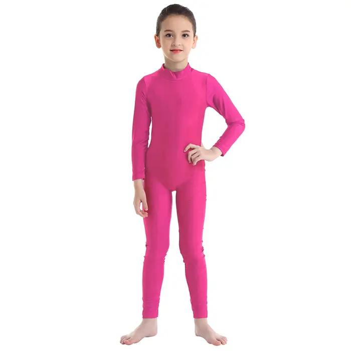 Justaucorps à manches longues et col montant en spandex pour filles, justaucorps de gymnastique de b