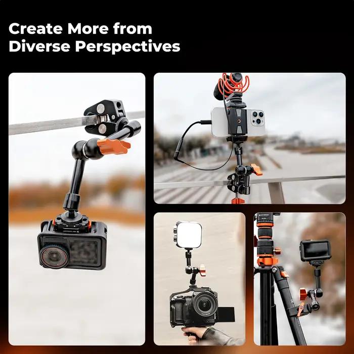 K&F CONCEPT Magic Arm Clamp avec Super Clamp 360 ° Mini-bras articulé à rotule de 6 pouces pour moniteur, éclairage LED, caméra d'action, flash
