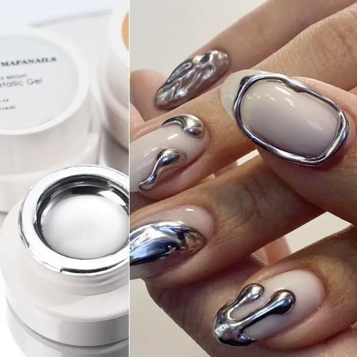 5/7/8/10ml Gel métallique or effet miroir Gel vernis à ongles ligne de conception française fleur de