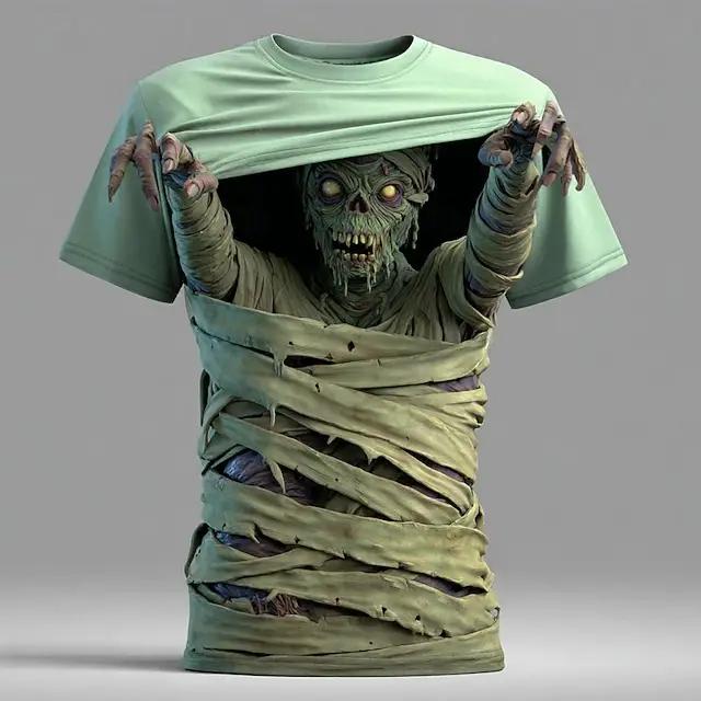 T-shirt à manches courtes pour hommes, imprimé squelette d'halloween en 3D, été, extérieur, décontra