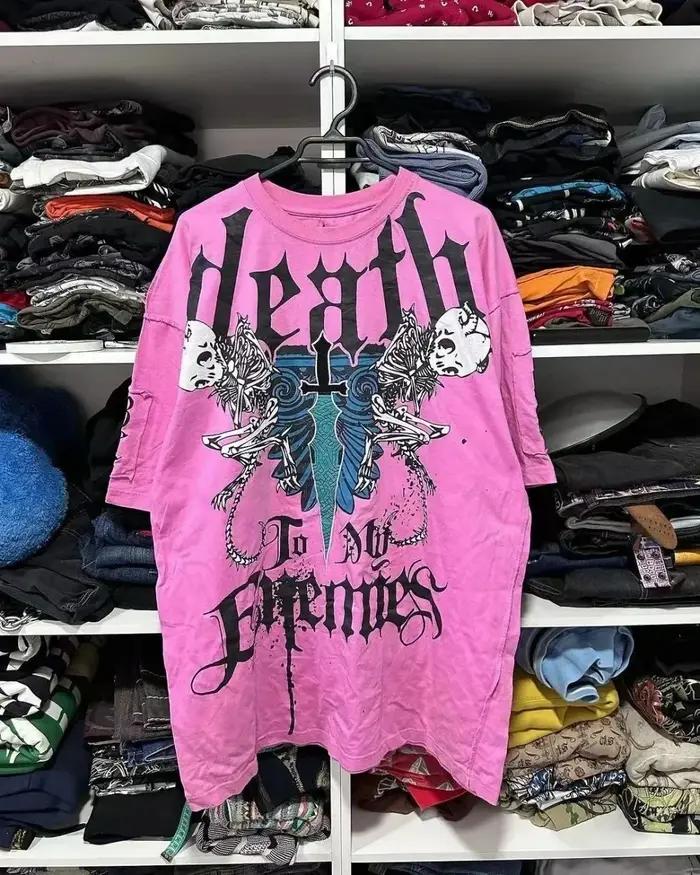 T-shirt col rond confortable et respirant homme gothique lettres de crâne imprimées été noir gris bleu ciel beige
